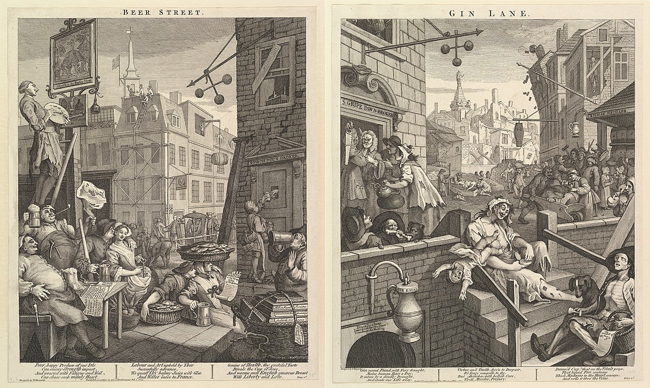 Images showing the effects of gin and beer in London during the 'Gin Craze'