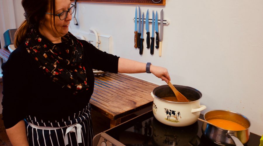 Jacqui making homemade soup