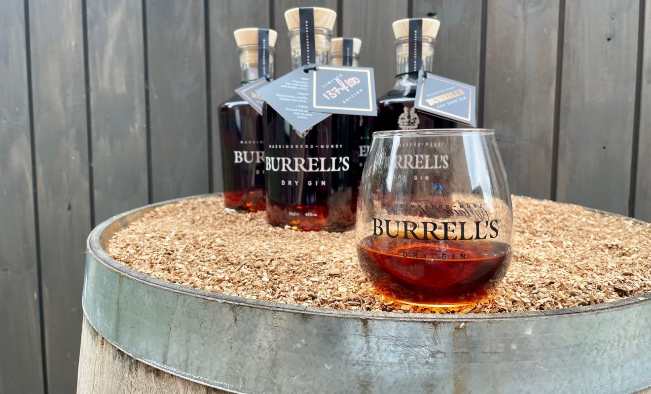 Burrell's Limited Edition Oak Aged Gin on barrel