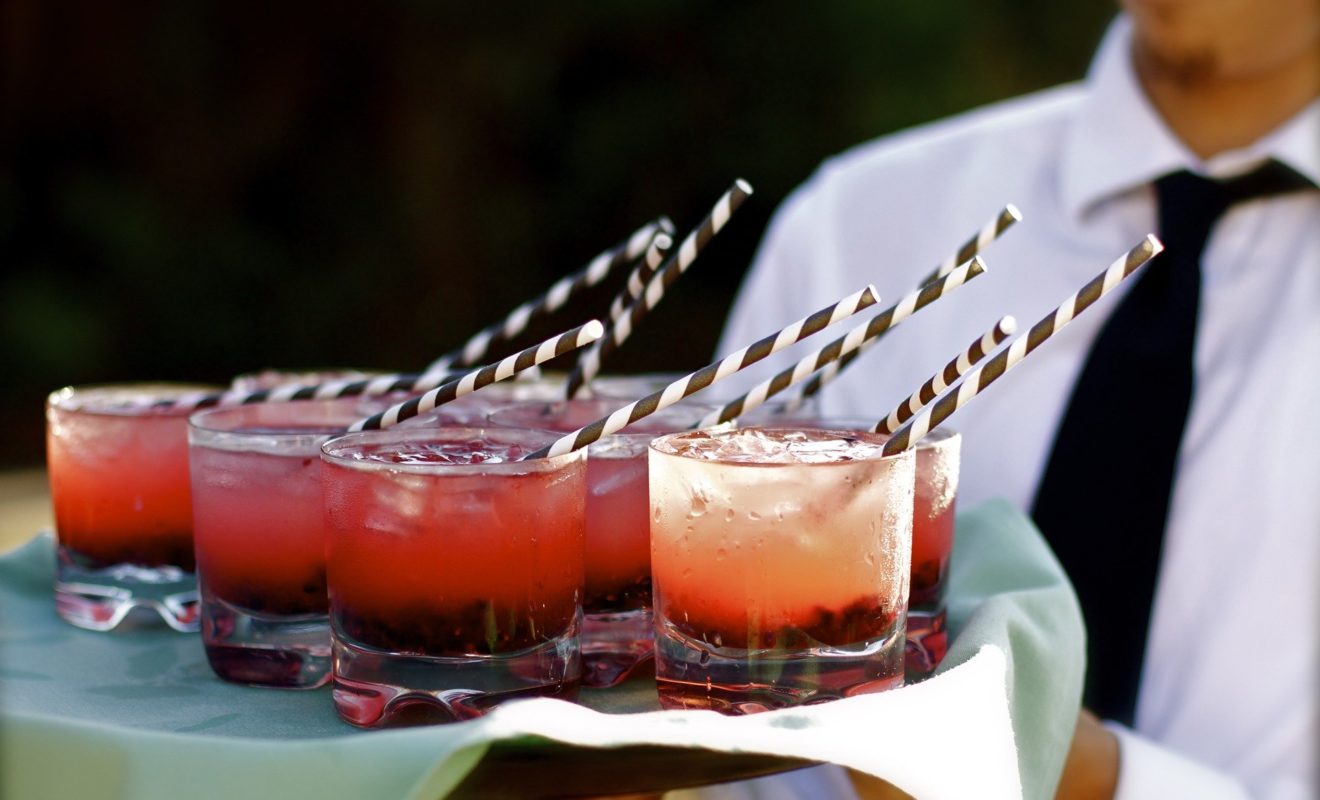 Tray of cocktails in rocks glasses