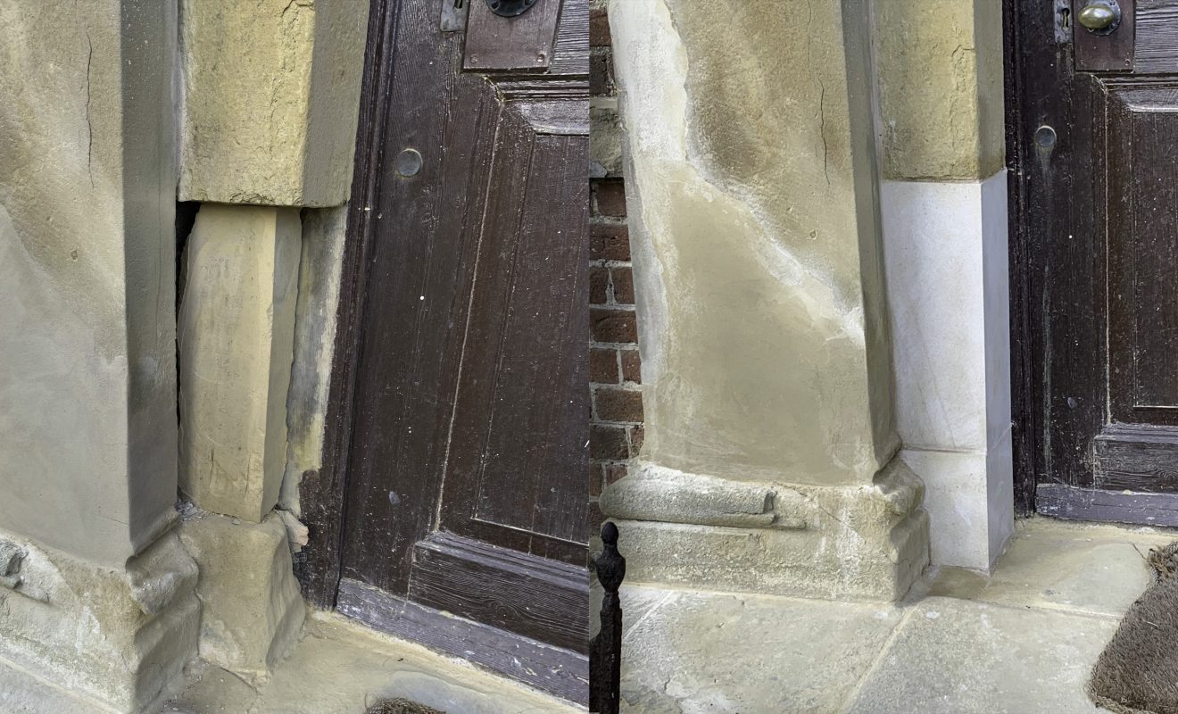 The replacement of damaged stone column at the Estate's front door